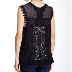 Vintage Johnny Was Vest Crochet Black Boho Eyelet Embroidered Size Small